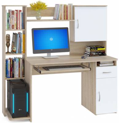 Компьютерный стол КСТ-11.1 с надстройкой, дуб сонома, белый